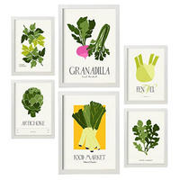POSTER Set Mit 6 Lebensmittel Und Ernährungs Grünes Gemüse Natur Und Botanikdrucke Für Innenarchitektur A3 & A4 Weißer Rahmen - Weiß, Papier (29/3cm) - Nacnic