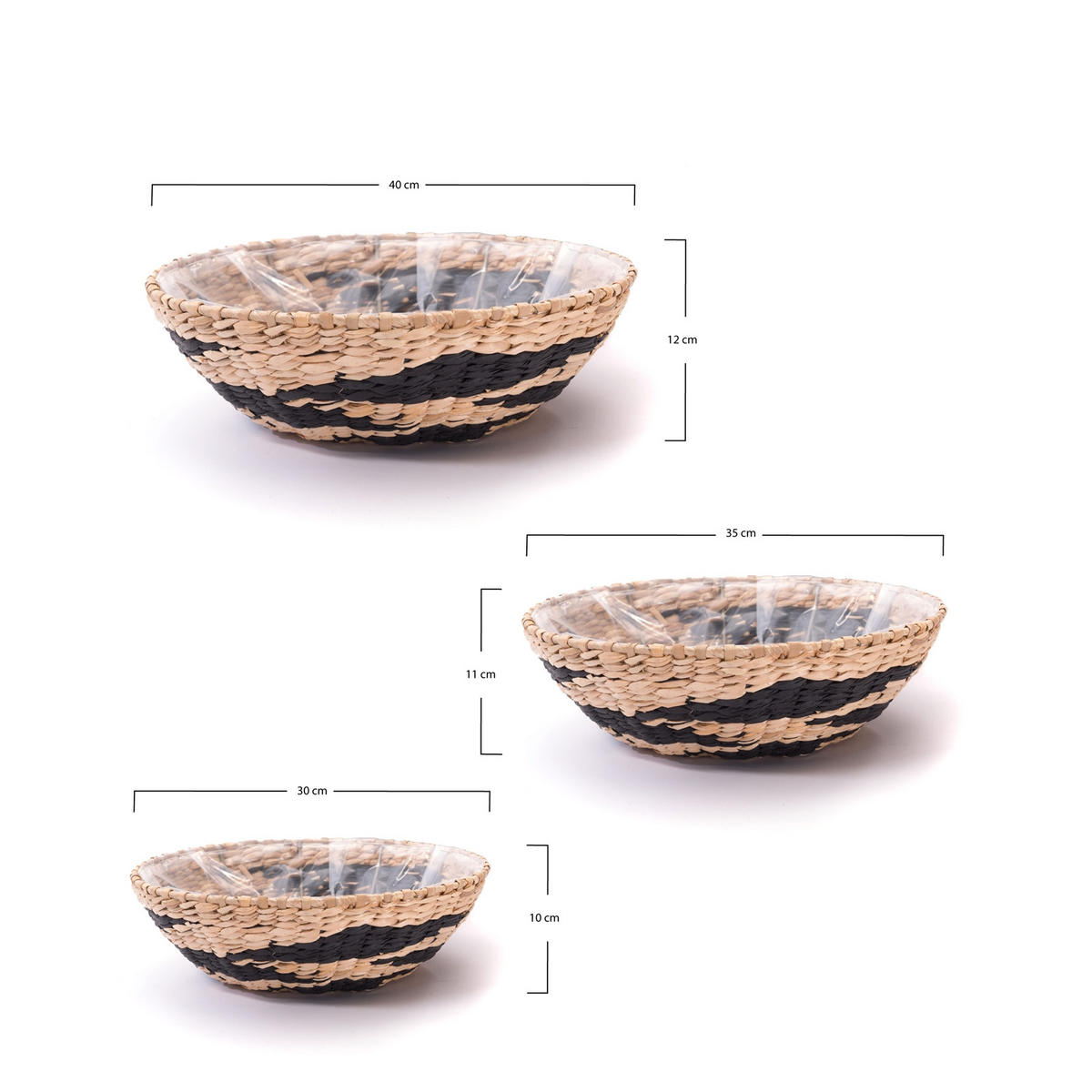 KORB-SET Liva 3-teilig verschiedene Größen, wasserdicht natur-schwarz - Silberfarben, Naturmaterialien (12cm) - CREEDWOOD