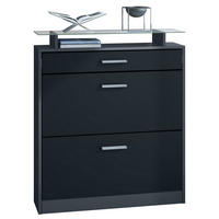 SCHUHSCHRANK Loret Fronten in Schwarz matt - Schwarz, Holzwerkstoff (89/104/23cm) - Vladon