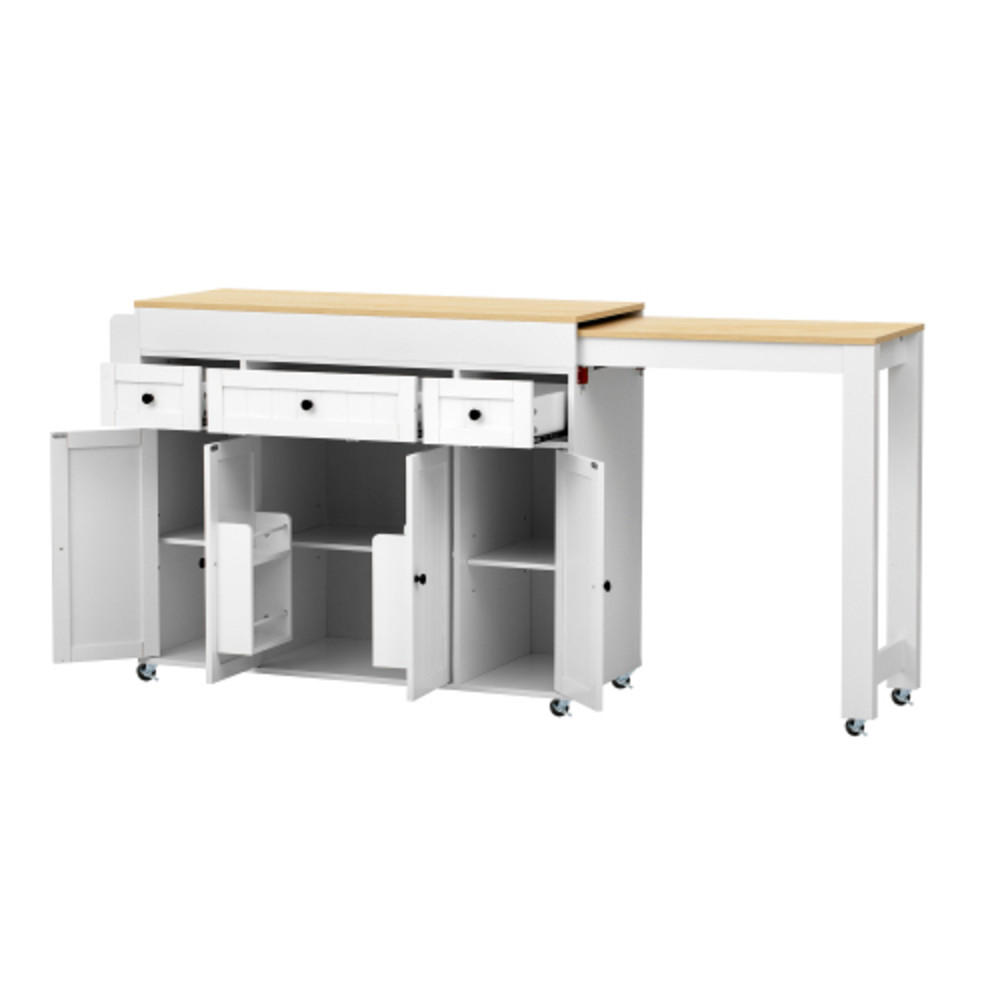 KÜCHENINSEL mit seitlich ausziehbarer Arbeitsplatte weiß-natur 137-190,6×45,2×92 cm aus MDF - Weiß, Holzwerkstoff (190.6/92/45.2cm) - Luhomfu