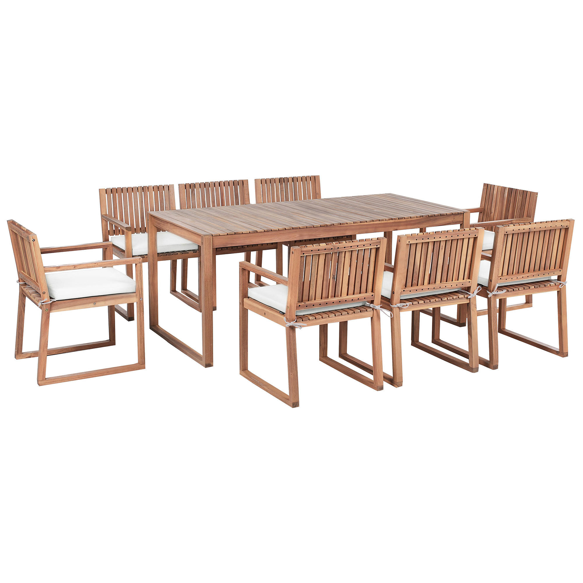 GARTENMÖBEL-SET 8-Sitzer Cremeweiß zertifiziertes Akazienholz Sassari II Premium - Weiß, Holz - Beliani