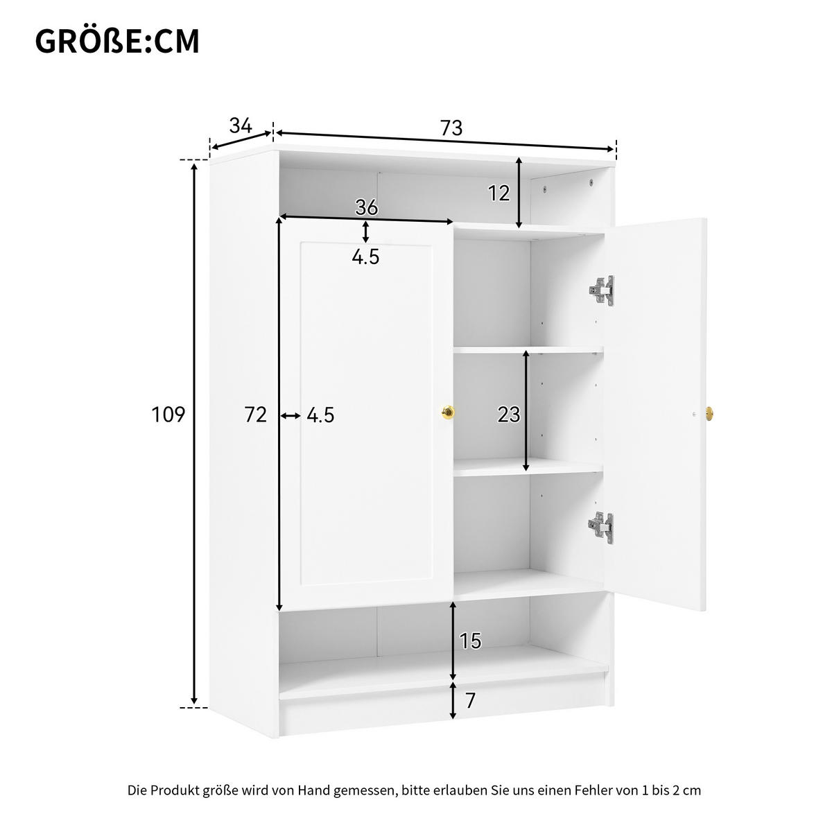 SCHUHSCHRANK aus Spanplatte 146x34x109cm in Weiß mit höhenverstellbaren Einlegeböden - Weiß, Holzwerkstoff (146/109/34cm) - Modfu