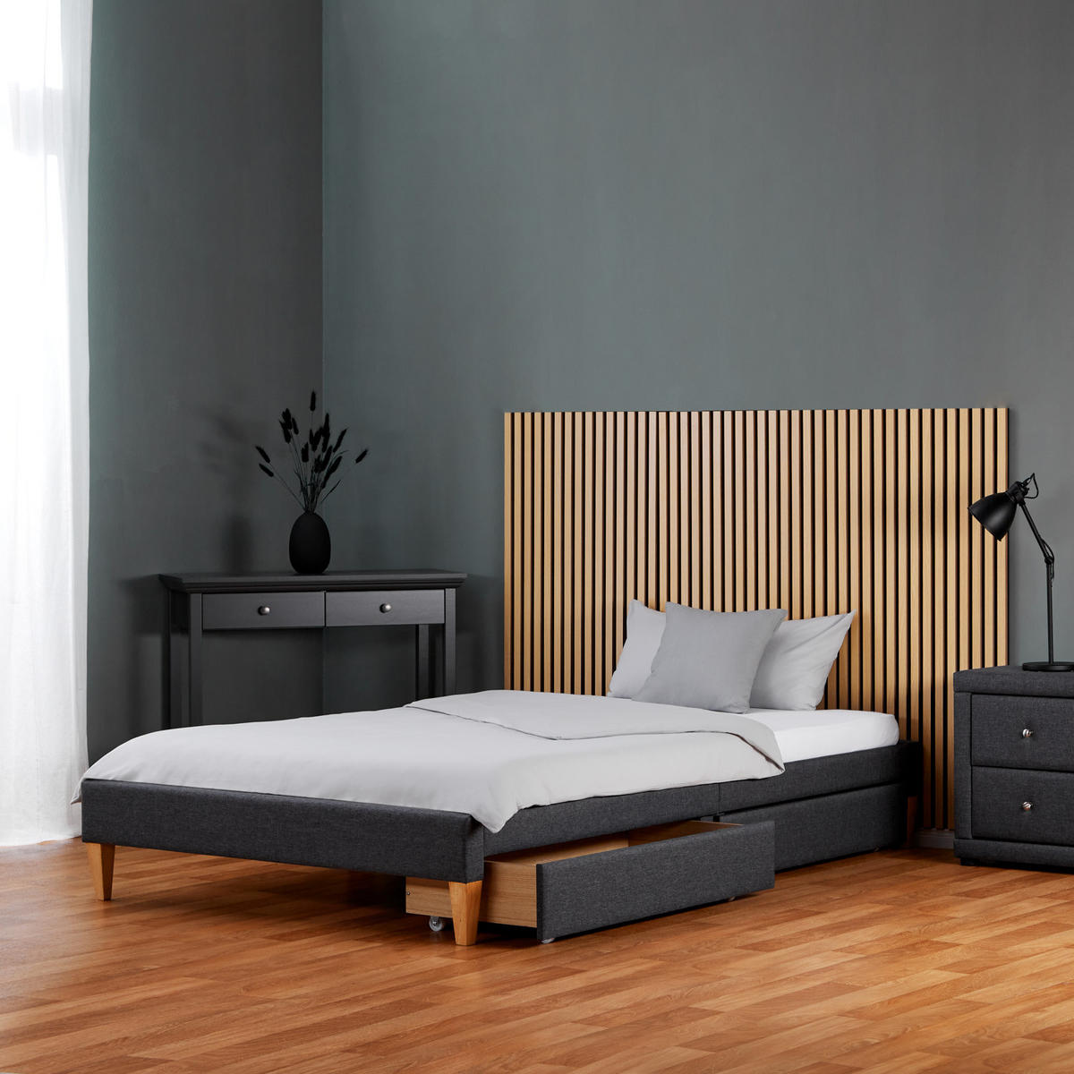 POLSTERBETT mit Stauraum 140/200 cm in Grau - Grau, Textil (140/200cm) - Homestyle4u
