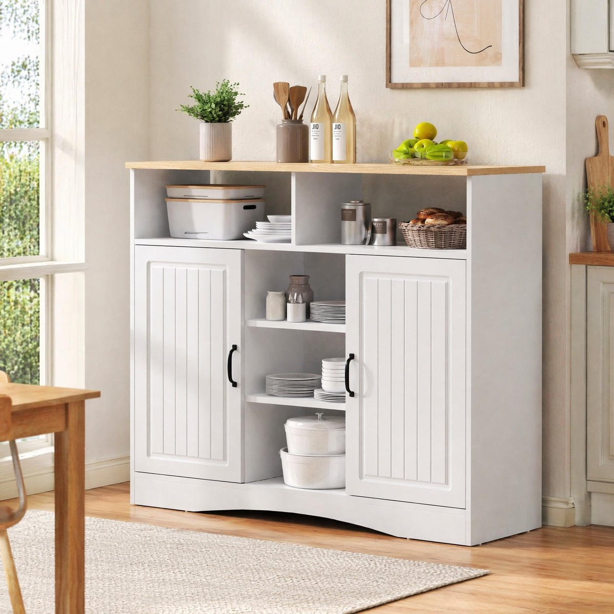 KÜCHENINSEL in Naturfarbe und Weiß Servierwagen mit Stauraum für Esszimmer und Küche, B110/T34/H97.5 cm - Weiß, Holzwerkstoff/Metall (110/97.5/34cm) - STILVORA