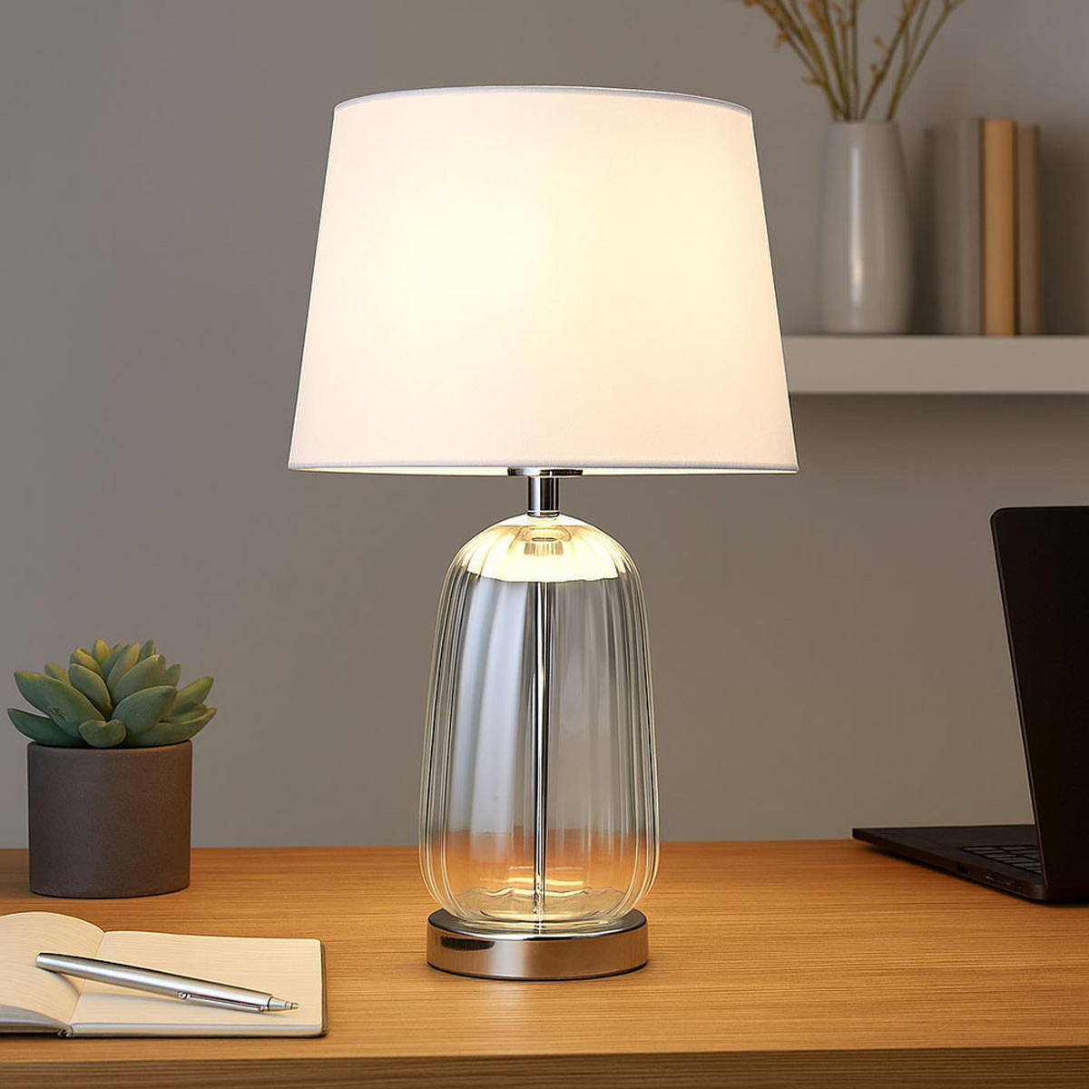 LED TISCHLEUCHTE Classy Silber Glas Textil - Silberfarben, Glas (30/30/52cm) - Globo Lighting