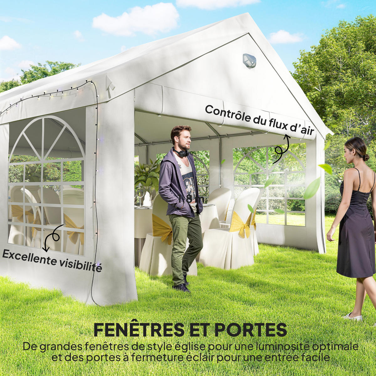 PAVILION DE-12728 400/600 cm UPF30+ mit LED-Lichterkette Weiß - Weiß, Metall (394/302/598cm) - ComfortXL