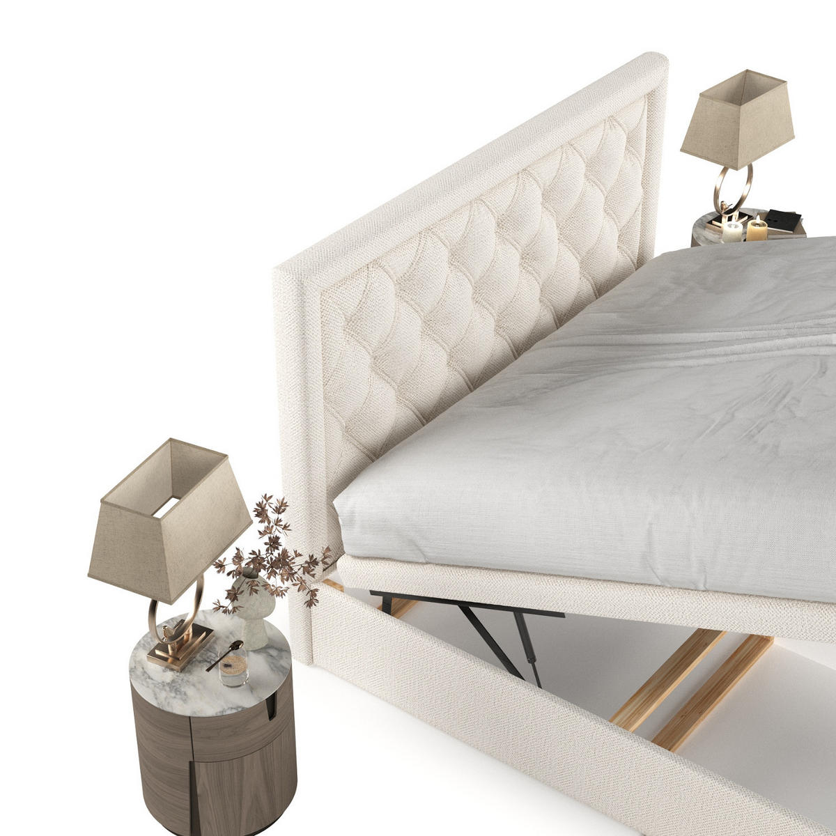 POLSTERBETT Nicobar mit Stauraum 180/200 cm Creme im Alta Stoff - Creme/Schwarz, Holz/Holzwerkstoff (180/200cm) - AltaBeds