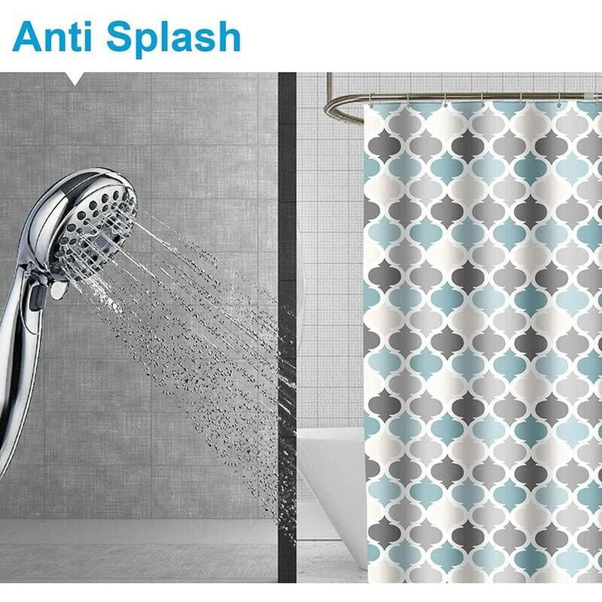 DUSCHVORHANG schimmelresistent Badezimmer Stoff Polyester mit Haken maschinenwaschbar Muster Blau - Multicolor, Textil (180/180cm) - MCBOSON