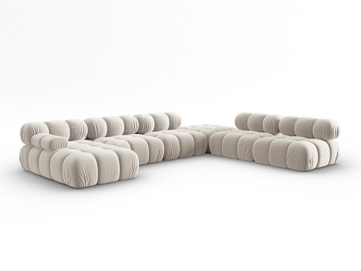MODULARES-PANORAMASOFA rechts Bellis aus Samt leichtes beige 7 Sitzplätze - Creme, Textil (282/63/379cm) - Micadoni