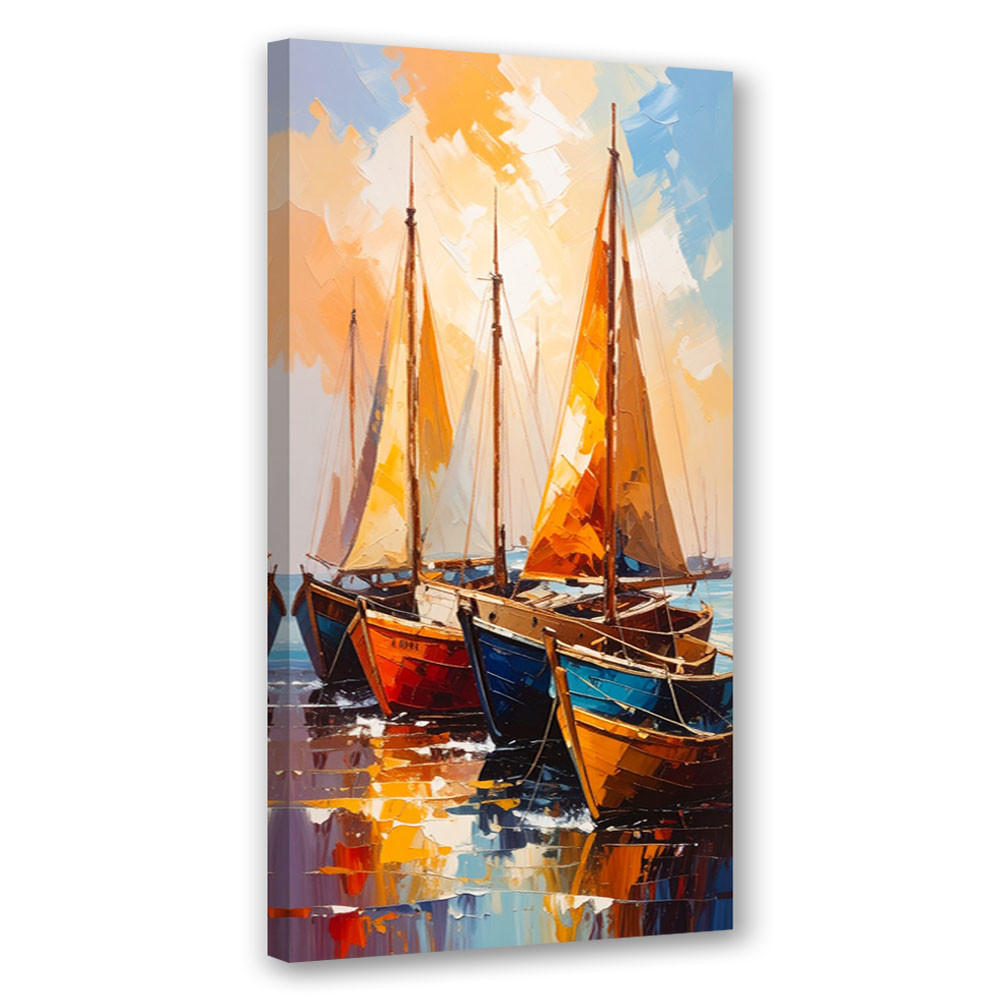 LEINWANDBILD Schiffe Boote im Hafen 40x80cm - Multicolor, Textil (40/80cm) - Feeby