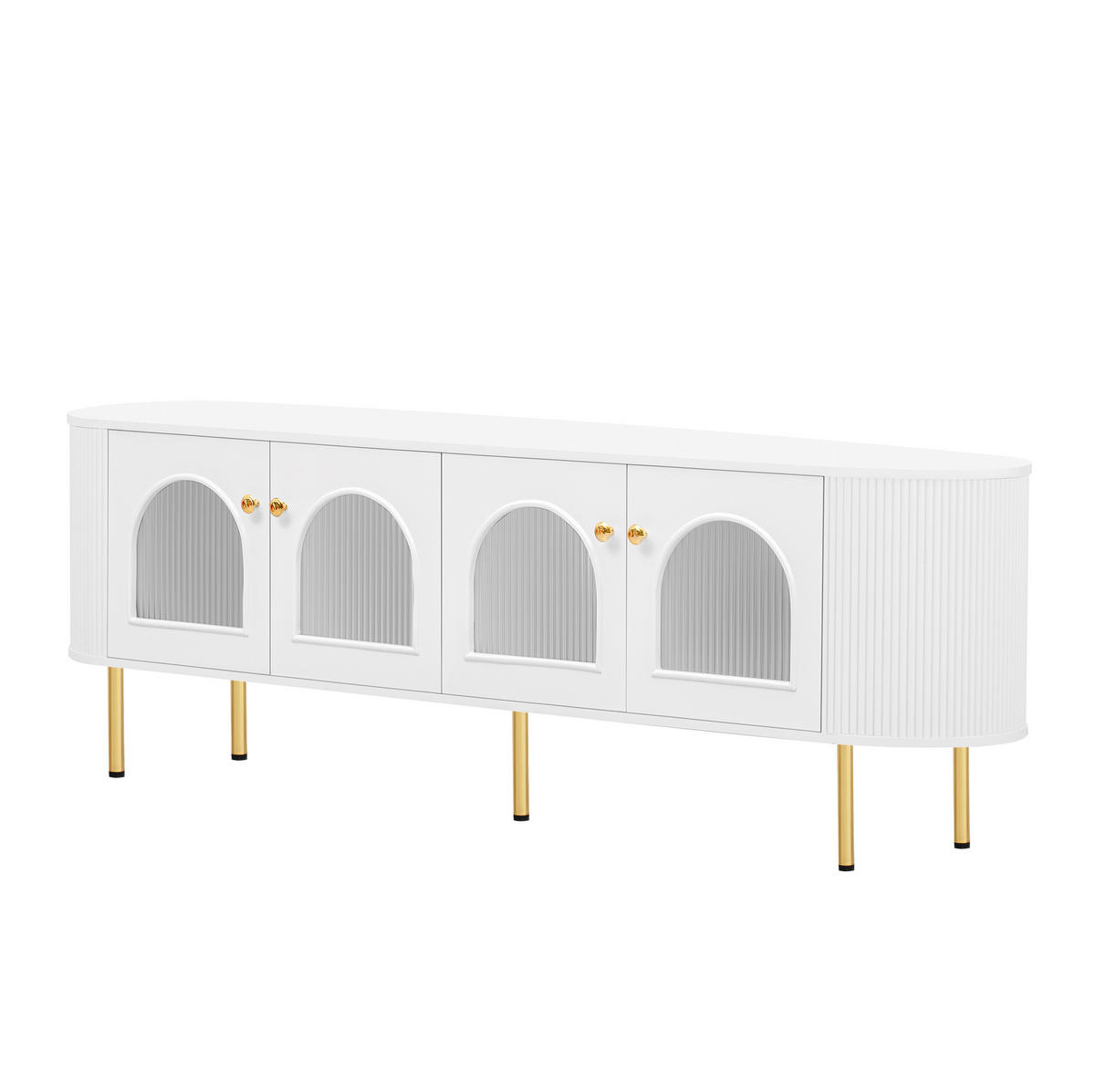 TV-LOWBOARD 170/35/55 cm mit 4 Glastüren, Soft-Close und Kabeldurchlass - Weiß, Holzwerkstoff (170/55/35cm) - BEAOK