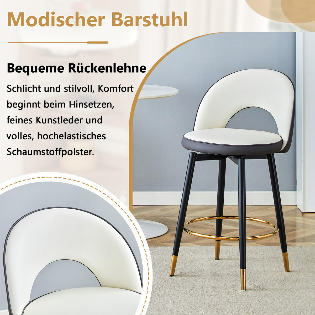 BARHOCKER 60.5/57.5/49.5 cm drehbar Dunkelgrau/Weiß - Dunkelgrau, Metall (44/91.5/44cm) - MIVRAY