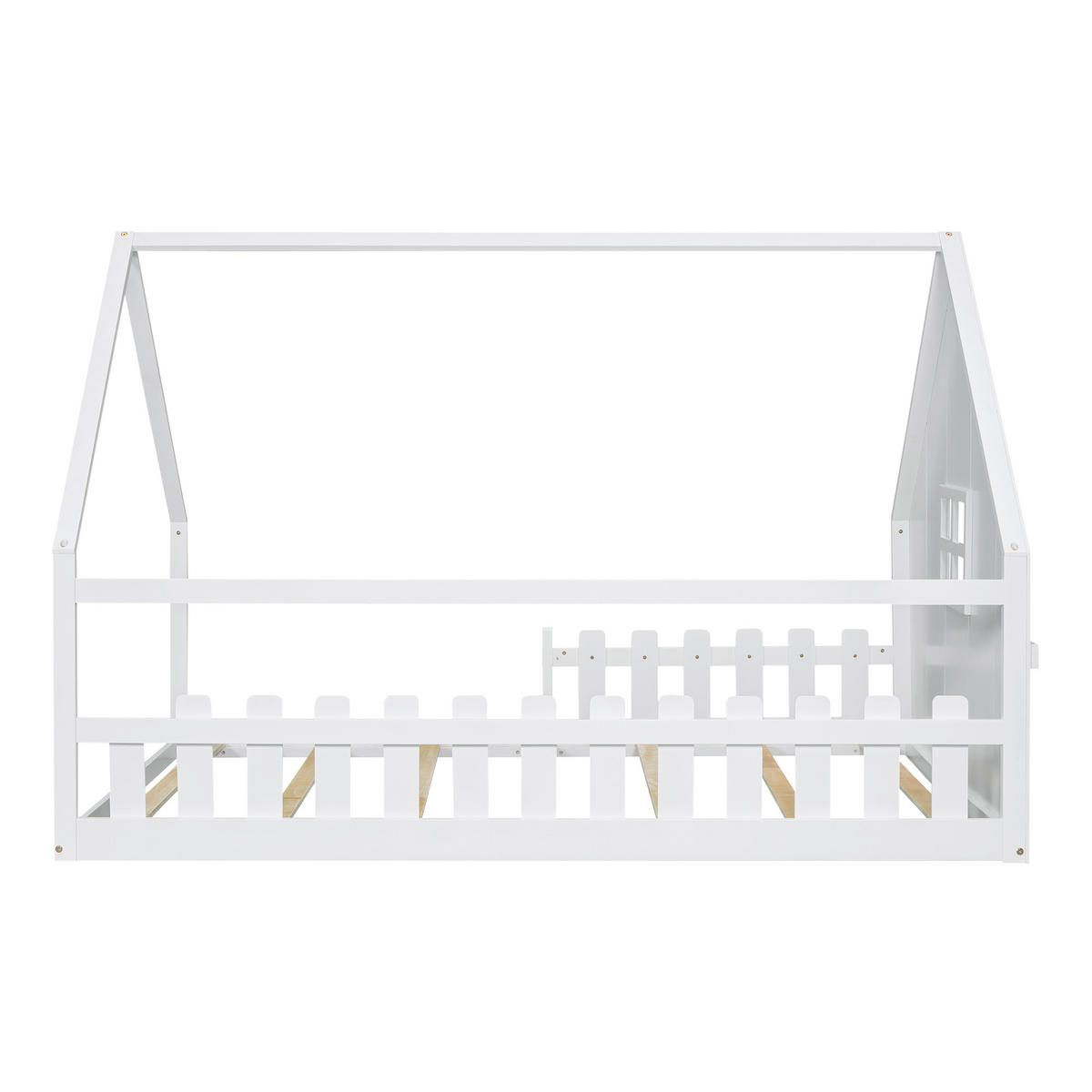 FLACHBETT 140/200 cm Kinderbett mit Hausleiste aus Kiefernholz in Weiß - Weiß, Holz (140/200cm) - OKWISH