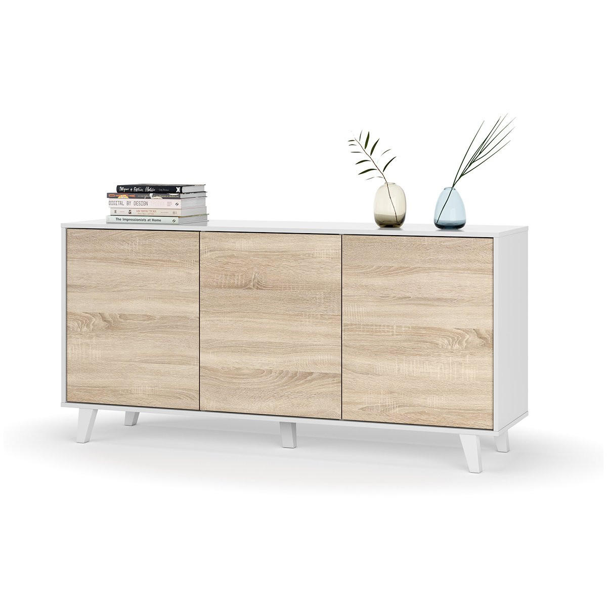 SIDEBOARD mit 3 Türen - L154 cm - Zaiken Plus - Weiß, Holzwerkstoff (41/75/154cm) - Calicosy