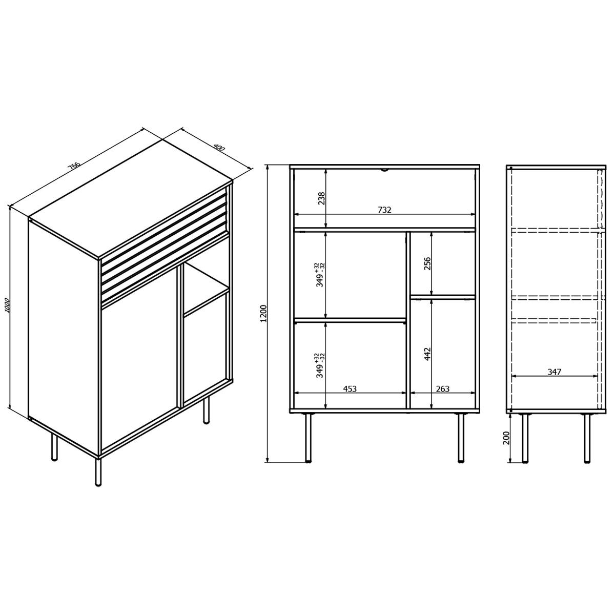 SIDEBOARD Astra Dunkles Holz und Kaschmir - Beige, Holzwerkstoff (76.6/120/40cm) - Petits-meubles