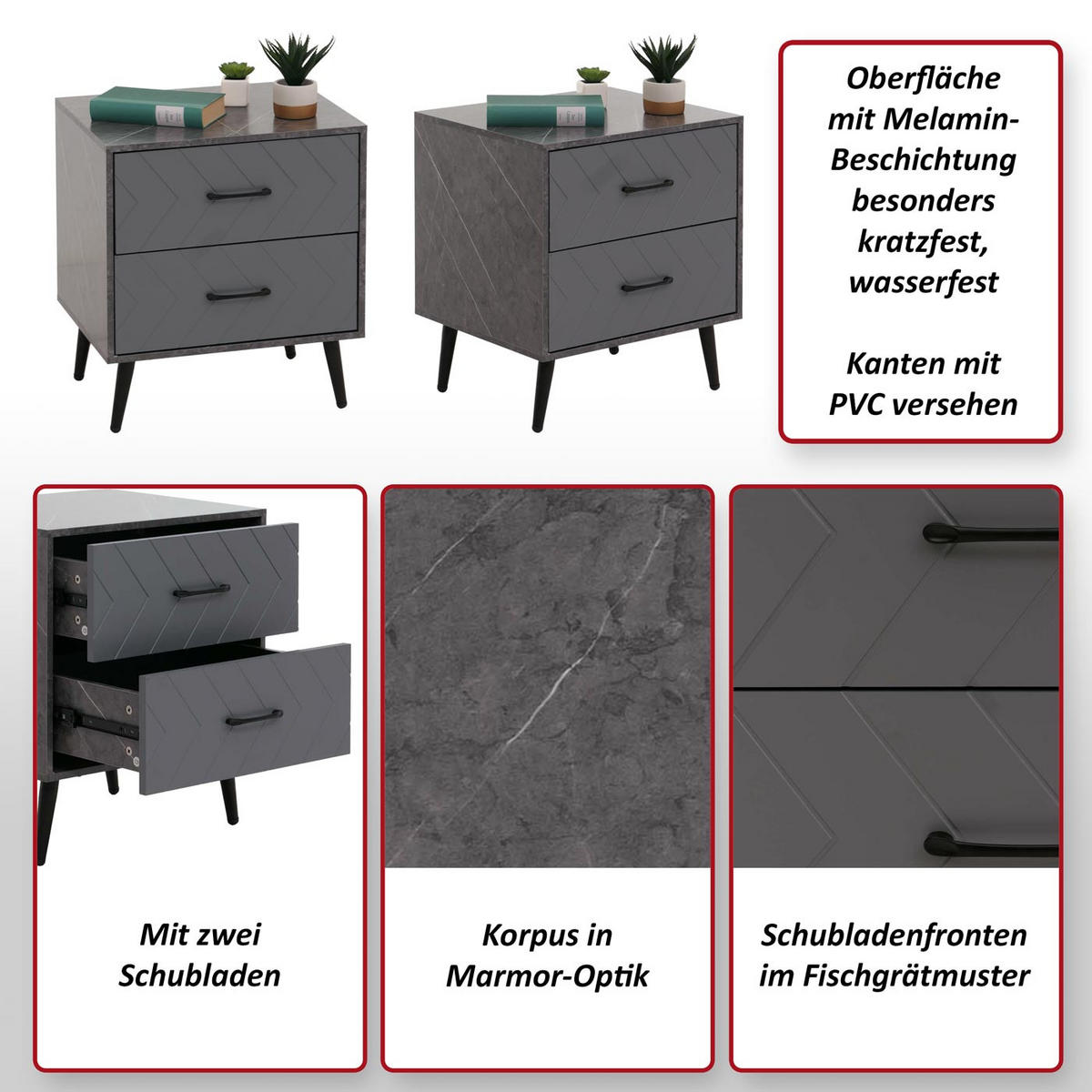 NACHTTISCH rechteckig Grau - Grau, Holz (48/55/40cm) - MCW