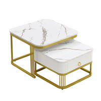 COUCHTISCH 2er Set mit Marmoroptik & Goldakzenten - Multicolor, Metall (60/60/45cm) - SHOPENTRA