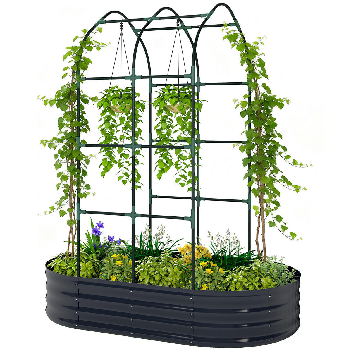 HOCHBEET DE-12294 mit Rankbogen 160/90/180 cm Dunkelgrau - Dunkelgrau, Metall (160/180/90cm) - ComfortXL