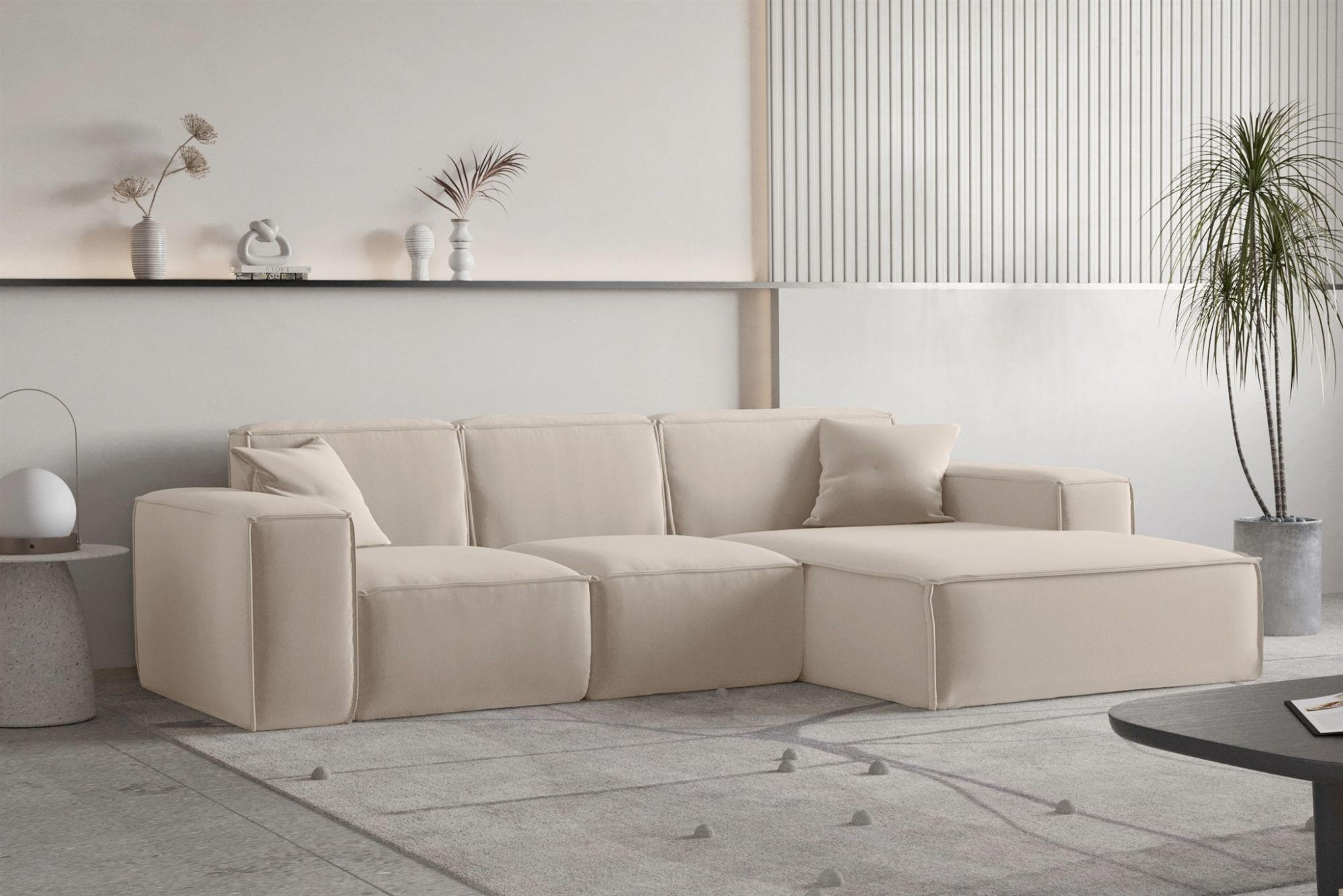 ECKSOFA Ottom Celes Premium Opera Velvet - Sandfarben, Holzwerkstoff/Textil (266/165cm) - Fun Möbel