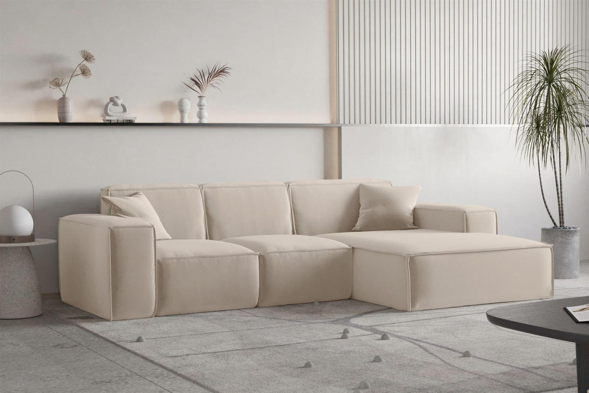 ECKSOFA Ottom Celes Premium Opera Velvet - Sandfarben, Holzwerkstoff/Textil (266/165cm) - Fun Möbel
