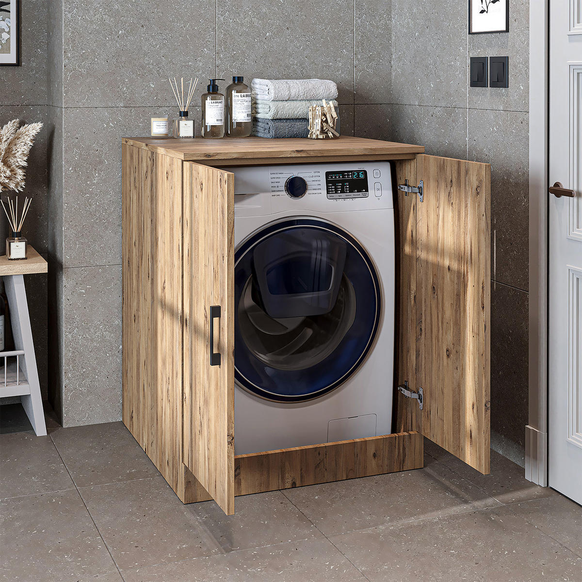 WASCHMASCHINENSCHRANK Atlantic II 70cm Breit, 90cm Hoch - Eichefarben, Holzwerkstoff (70/90/69cm)