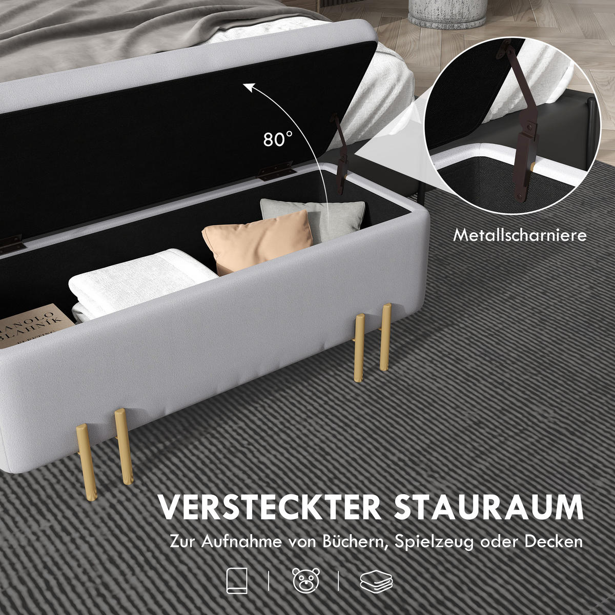 TRUHENBANK Hellgrau - Hellgrau, Kunststoff (40/42/100cm) - HOMCOM