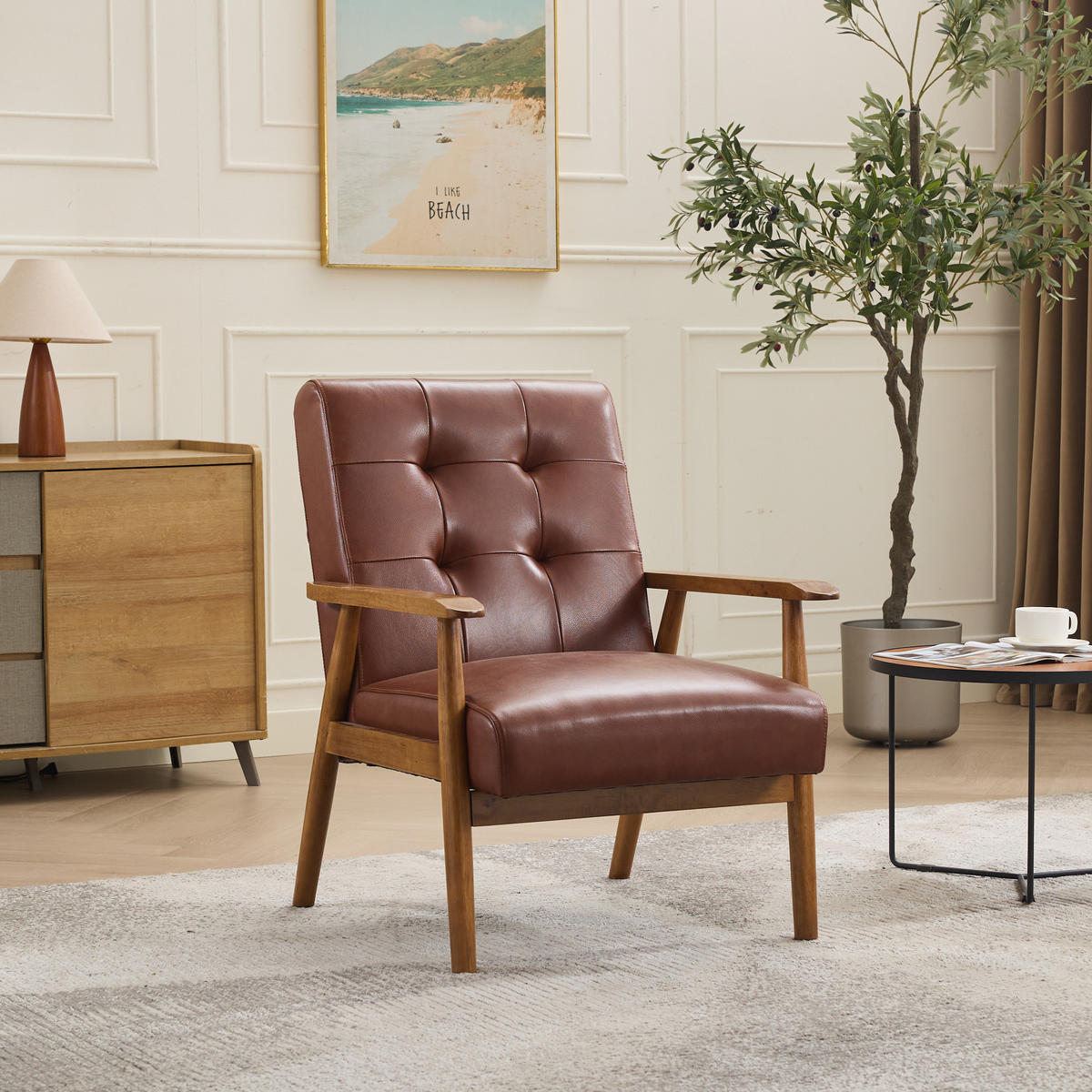 SESSEL Echtleder mit Nussbaum-Armlehnen, DE-42331, Braun - Braun, Holzwerkstoff (80/83/64cm) - ComfortXL