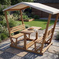 GARTENSITZGRUPPE - Akazie massiv / Polyester - Braun - Creme/Akaziefarben, Holz - home24
