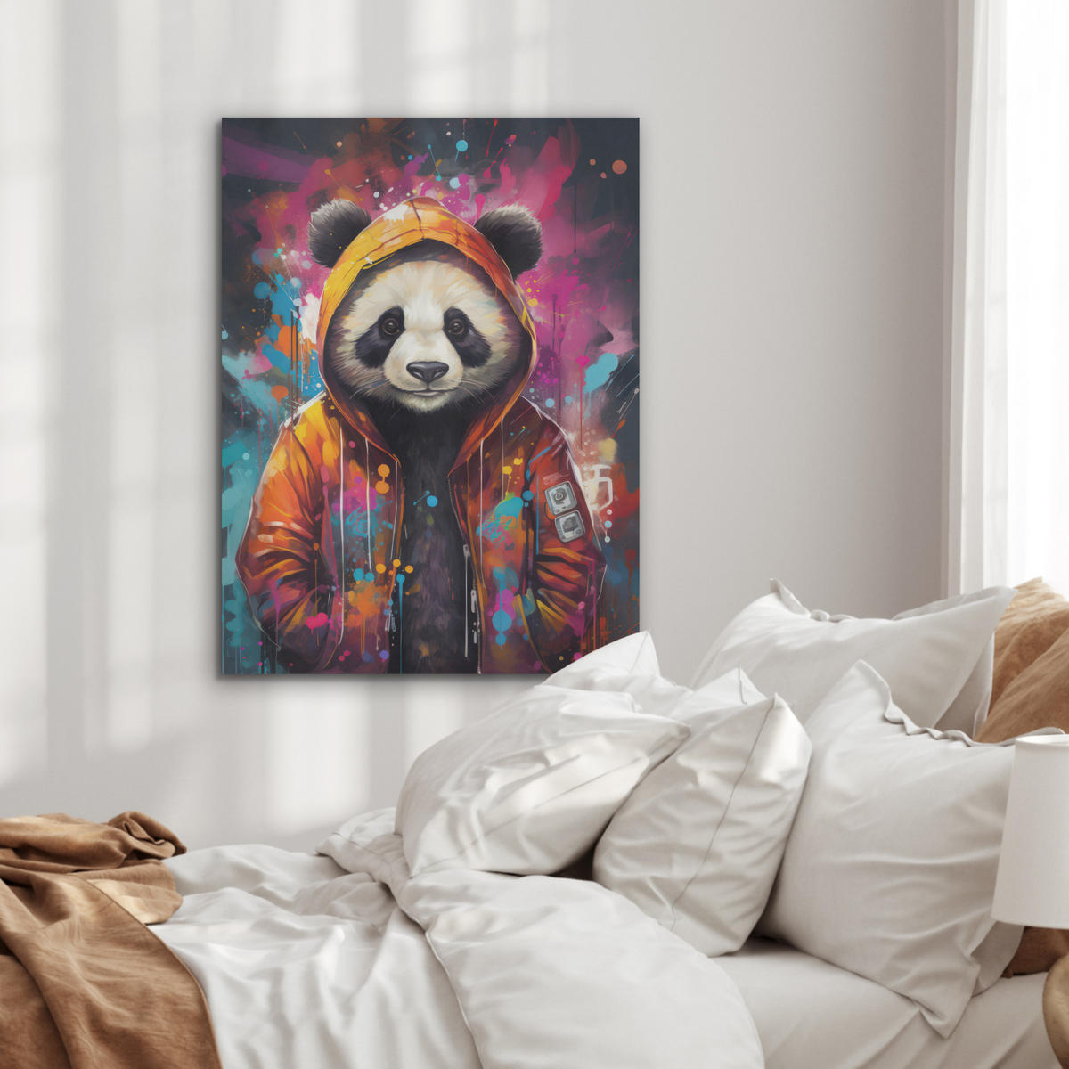 AKUSTIKPANEEL Panda - Jacke - Graffiti - Orange 60x80 cm - Orange, Textil (60/0.9/80cm) - MuchoWow