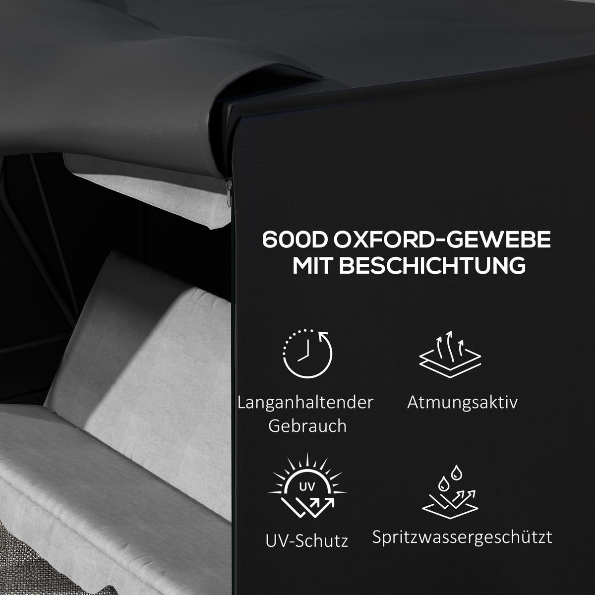 HOLLYWOODSCHAUKEL mit Abdeckung aus Polyester 205x124x164 cm Schwarz mit Reißverschluss - Schwarz, Textil (124/164/205cm) - Modfu