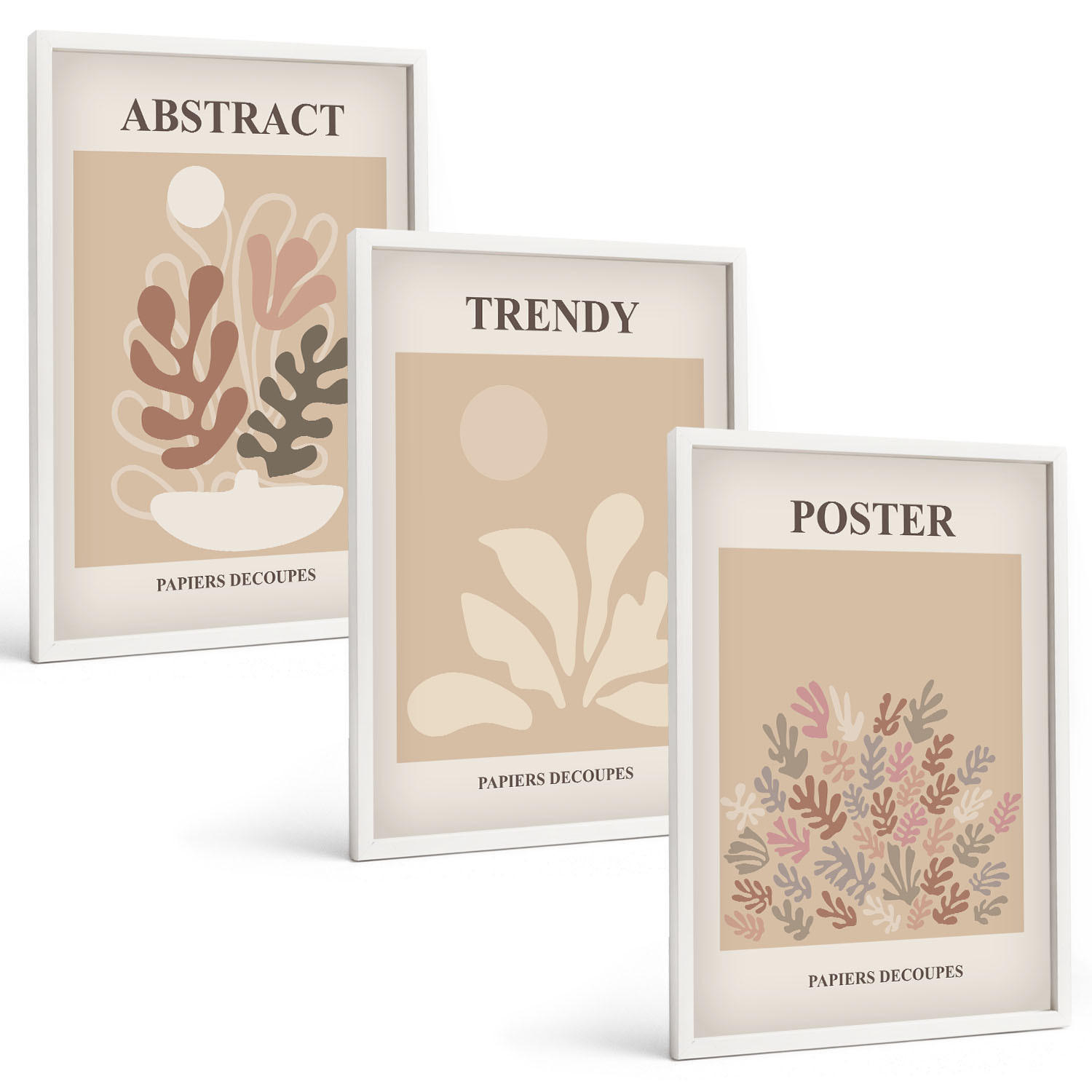 BILDER SET 3er Set - 40x60 cm Weißer Rahmen - Pflanzenmotive beige braun - Weiß, Kunststoff (40/60cm) - TULUP