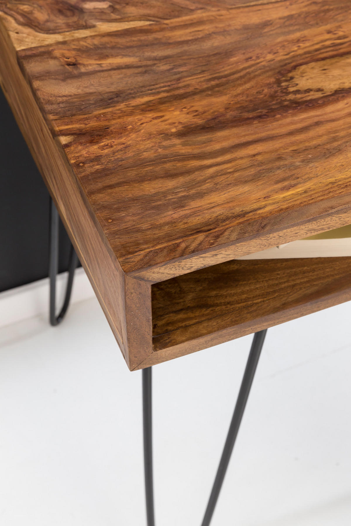 SCHREIBTISCH – Massivholz, Industrial Retro, große Platte, Haarnadelbeine - Schwarz/Braun, Holz/Metall (60/110/76cm) - KADIMA DESIGN