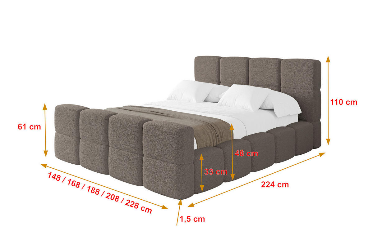 POLSTERBETT mit Bettkasten und Lattenrost mit Matratze H3/H4, Kopfteil, Boxbett, mit Stauraum - NATA-Z 120x200 Braun - Braun, Holzwerkstoff/Textil (120/200cm) - ALTDECOR