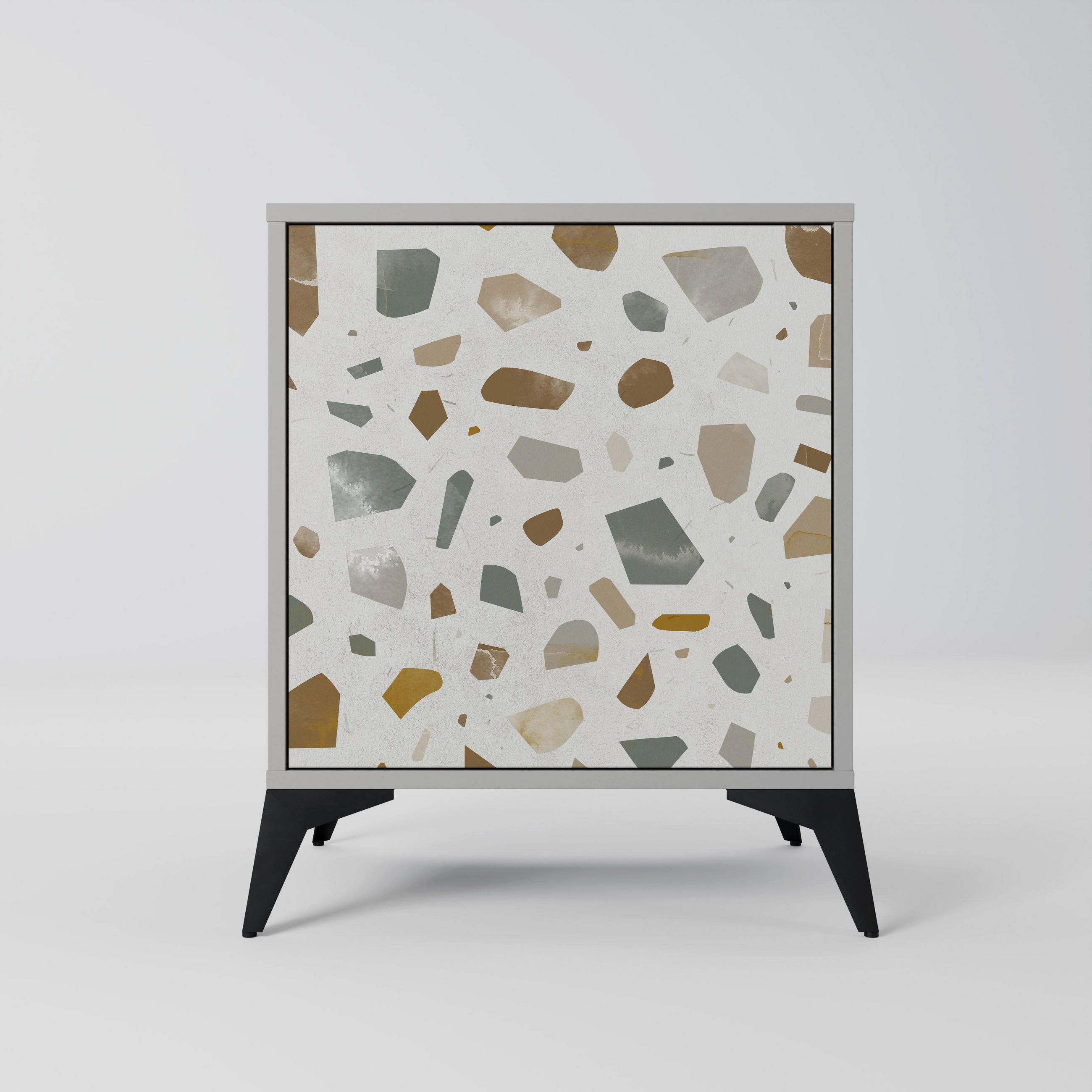 SIDEBOARD PIECES OF TOMORROW, Grau, 57,5x42x70,5 cm, Schwarze Metall-Sternfüße - Multicolor/Schwarz, Holzwerkstoff/Metall (57.5/70.5/42cm) - SpaceRebels