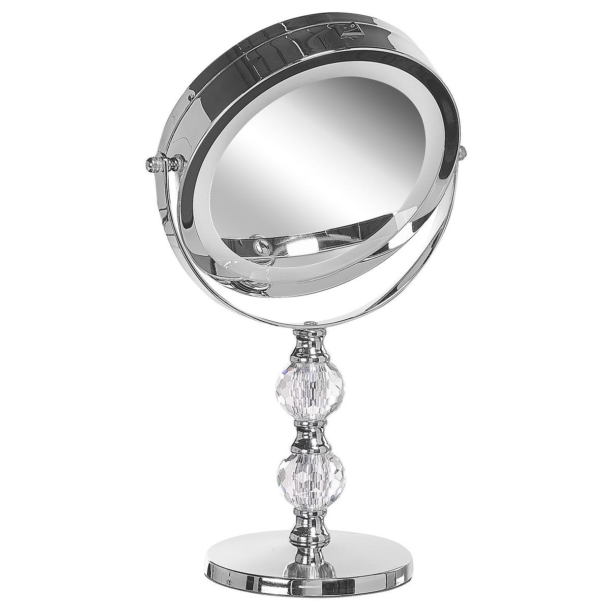 KOSMETIKSPIEGEL silber mit LED-Beleuchtung 18 cm Claira - Silberfarben, Glas (18/34/13cm) - Beliani