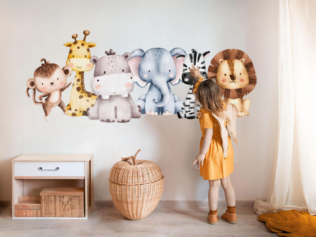 WANDAUFKLEBER 100x165cm - Wildtiersafari - Multicolor, Kunststoff (100/165/0.1cm) - Wallfluent
