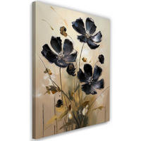 WANDBILD schwarz gemalte botanische blumen - Schwarz, Textil (40/60cm) - Feeby