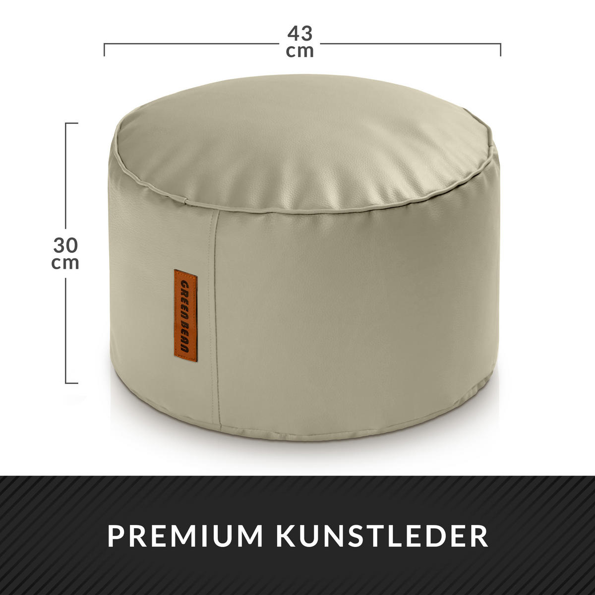 INDOOR HOCKER Stay rund Kunstleder - Greige/Grau, Textil (43/30/30cm) - Green Bean