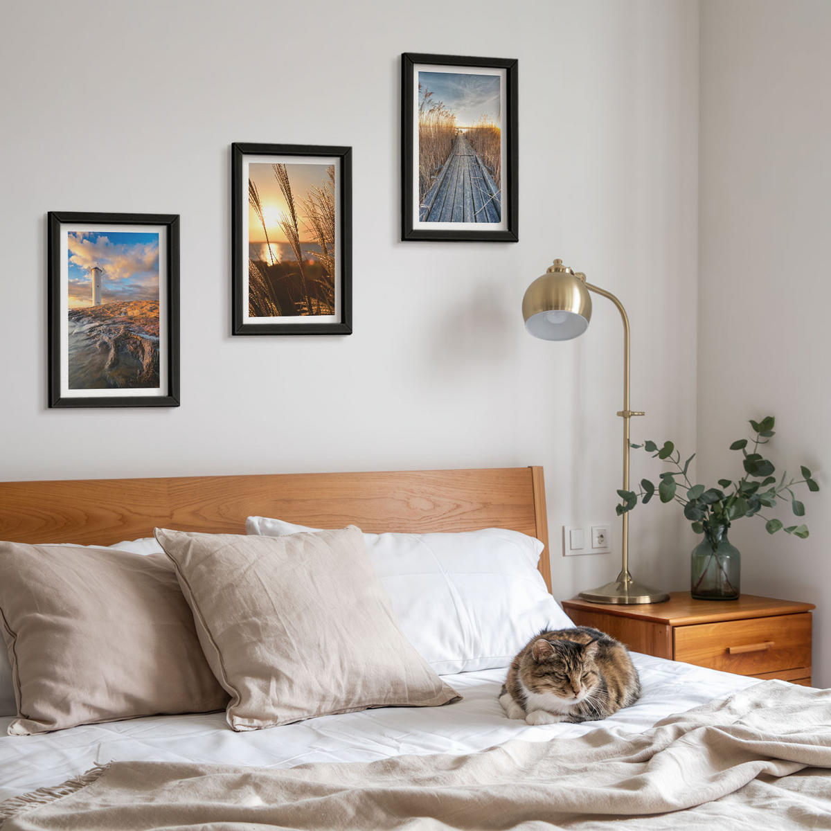 WANDBILDER 3er-Set - 20x30 cm Schwarzer Rahmen - Leuchtturm-Grassteg - Schwarz, Kunststoff (20/30cm) - ArtPrintCave