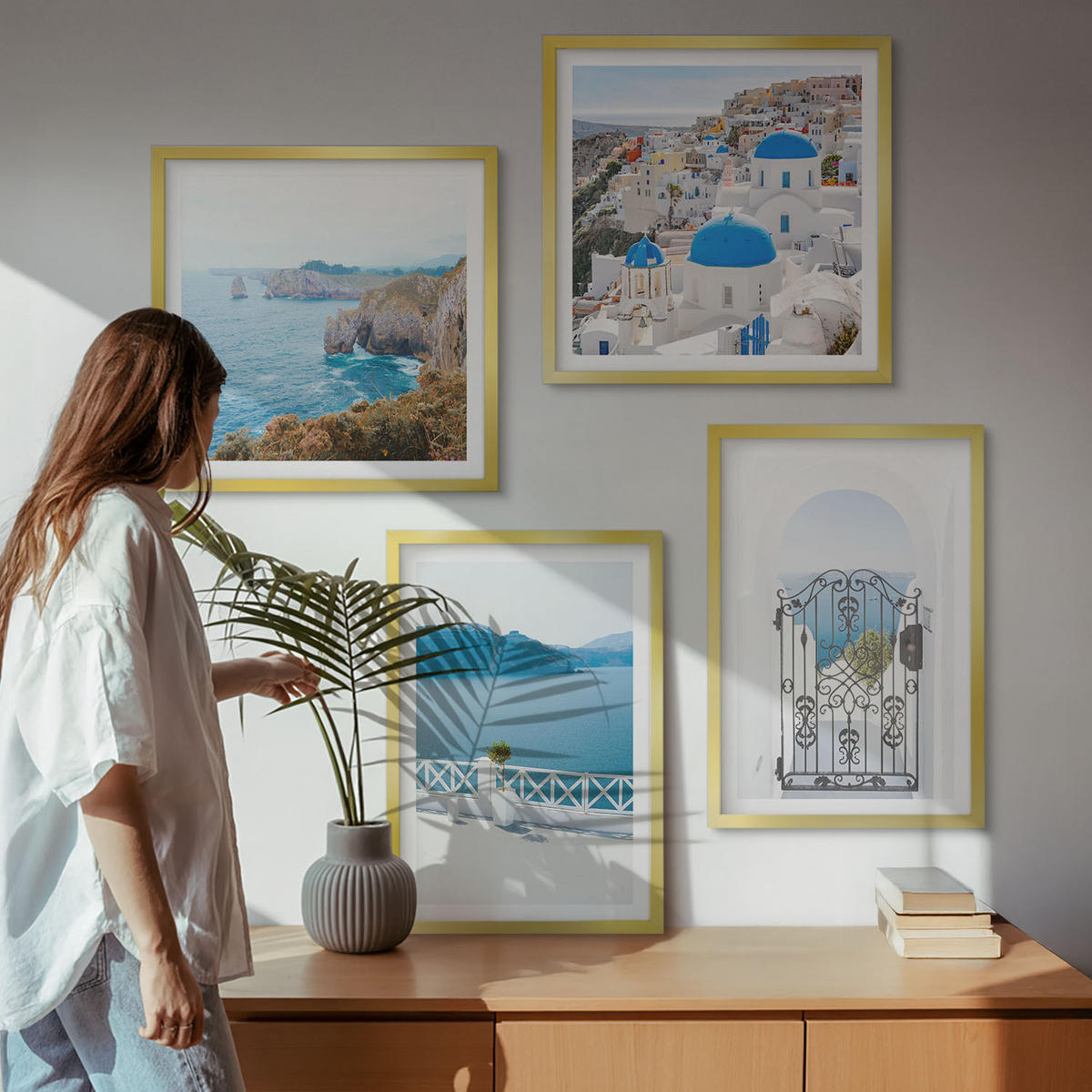 BILDER SET 4er Set - 50x50 cm & 40x60 cm Goldrahmen - Meeresarchitektur Griechenlands - Goldfarben, Kunststoff (50/50cm) - TULUP