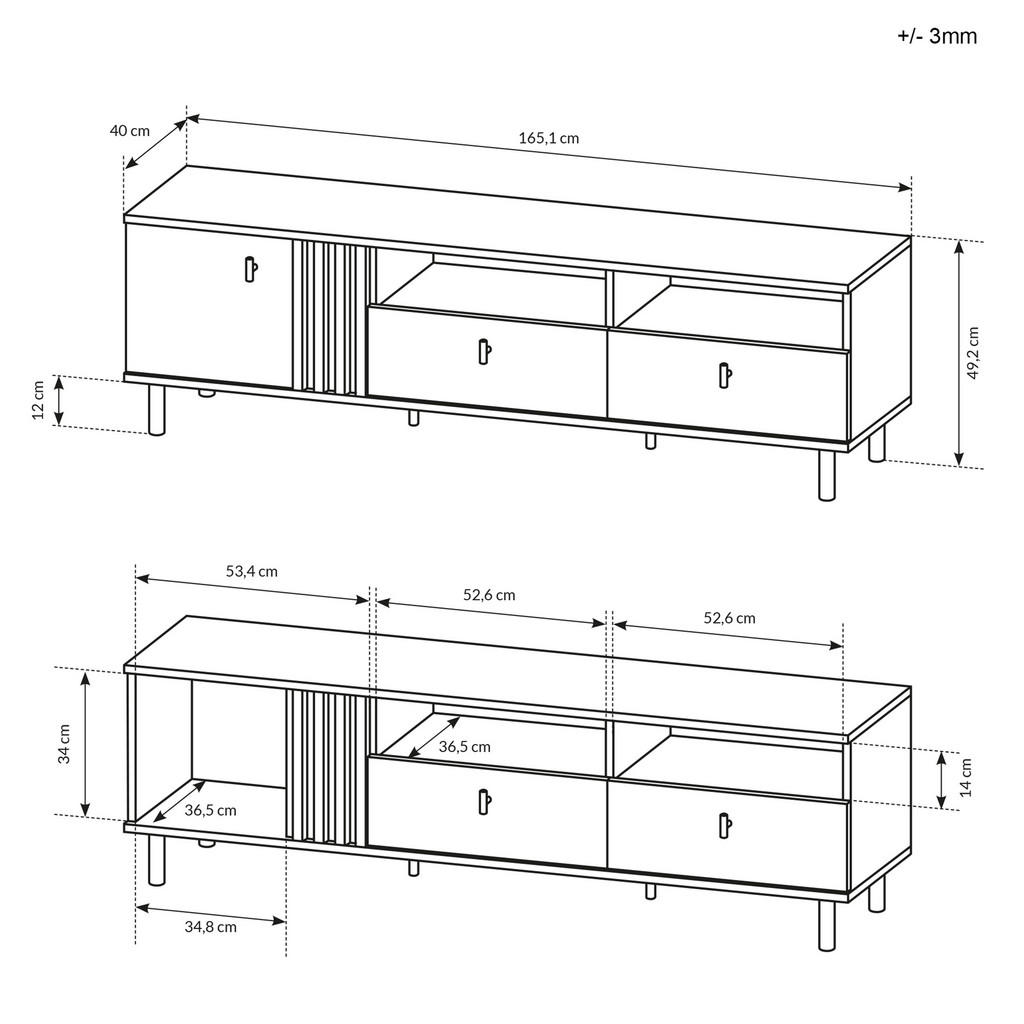 Thumbnail - Masseno Lowboard, Anthrazit, Holzwerkstoff, 2 Schubladen, 165.1x49.2x40 cm, Wohnzimmer, Wohnwände, Lowboards, Lowboards ...