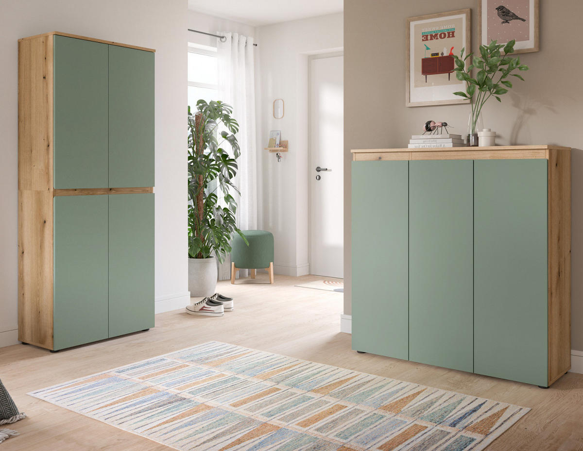 KOMMODE grün, Evoke Eiche 105 x 11 cm, Anrichte mit 10 Fächern - Eichefarben/Schwarz, Holzwerkstoff/Kunststoff (105/111/37cm) - Inn.Furn