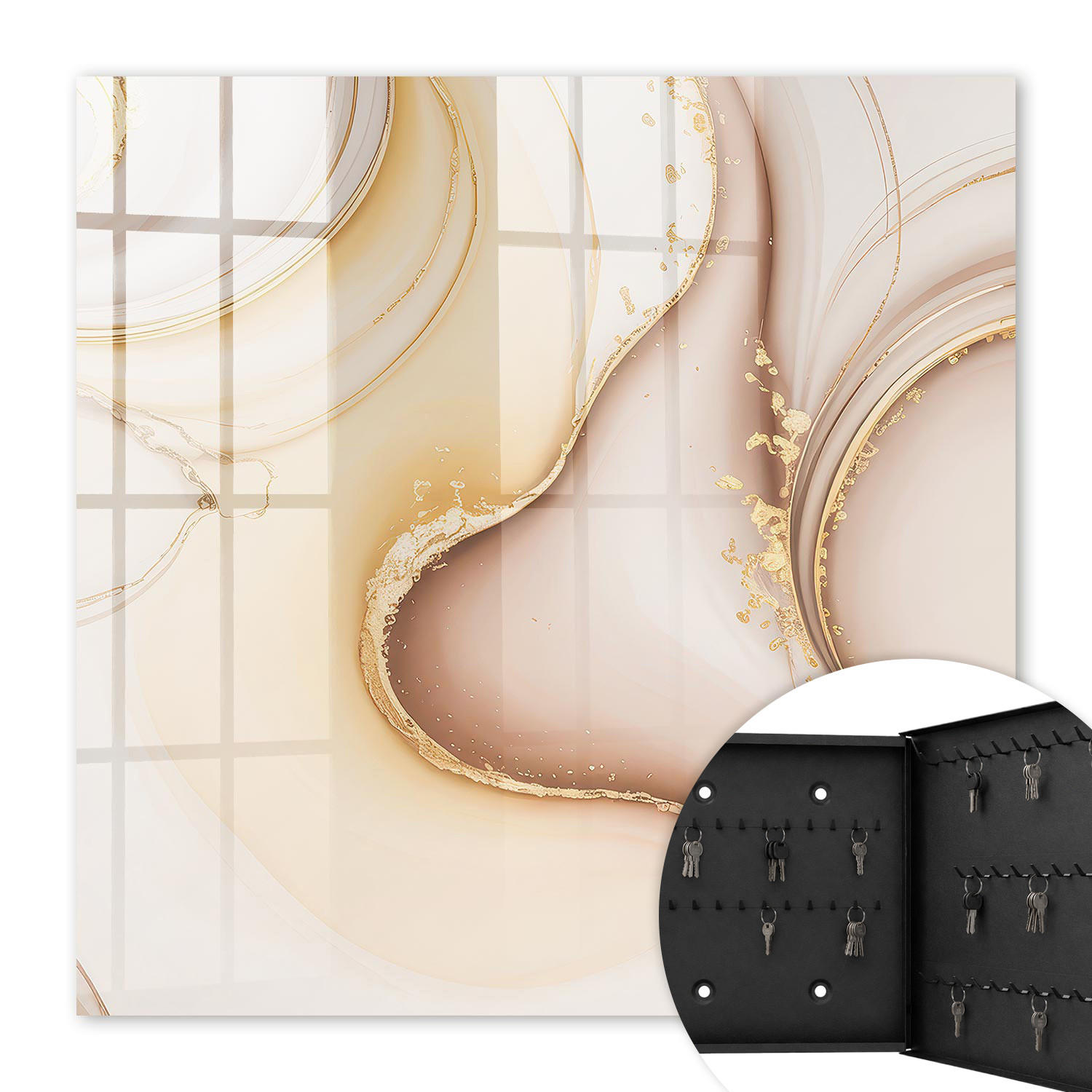 SCHLÜSSELBOX Schwarz 30x30 cm- Türöffnung nach rechts - Beige Wellen - Beige, Metall (30/30/5cm) - TULUP