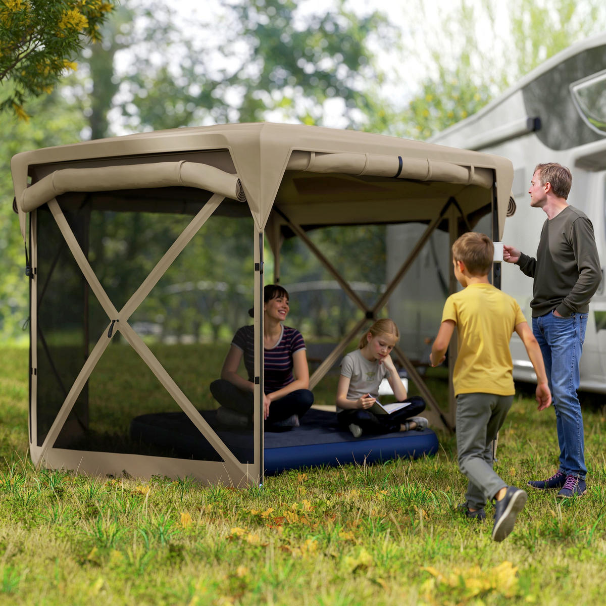 PAVILLON sechseckig ca. 3,5x 3 m - Beige, Kunststoff (300/210/345cm) - Outsunny