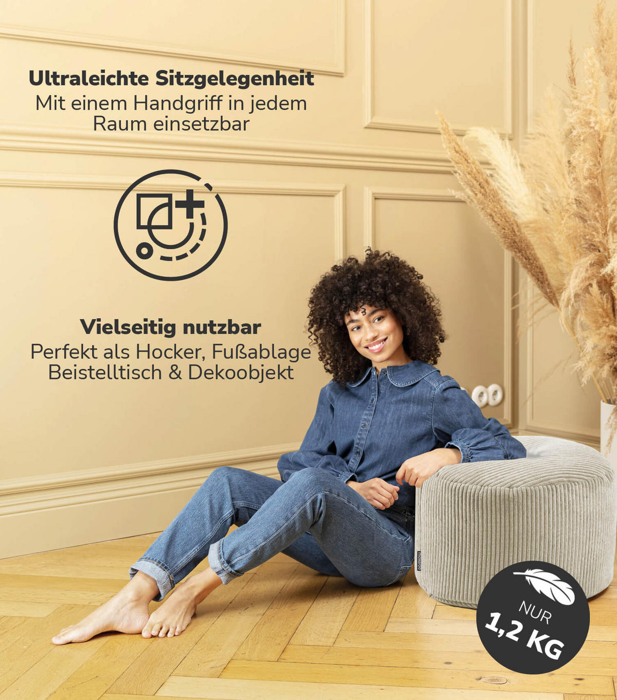 POUF Cord Der Faule Lenz - Beige, Textil (50/30/50cm) - Mokebo