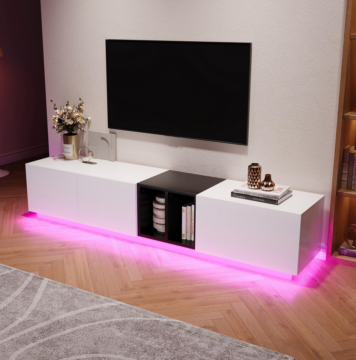 TV ormarić 190/40/35 cm bijeli od drvnog materijala s ladicama i otvorenim policama - bijela, drvni materijal (190/35/40cm) - OKWISH
