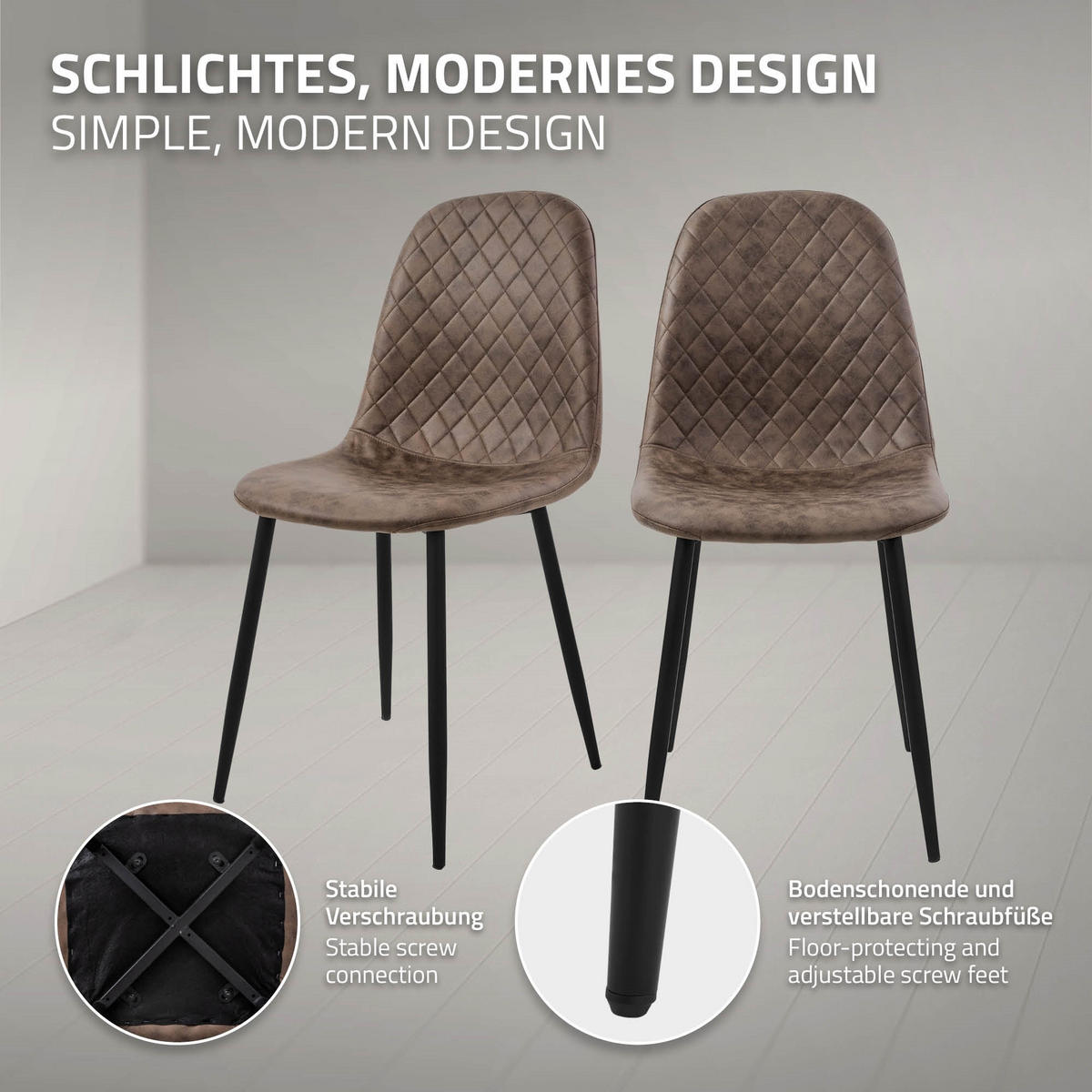 ESSZIMMERSTÜHLE 4er Set Braun Kunstleder - Schwarz/Braun, Textil/Metall (51/89/44cm) - ML-DESIGN
