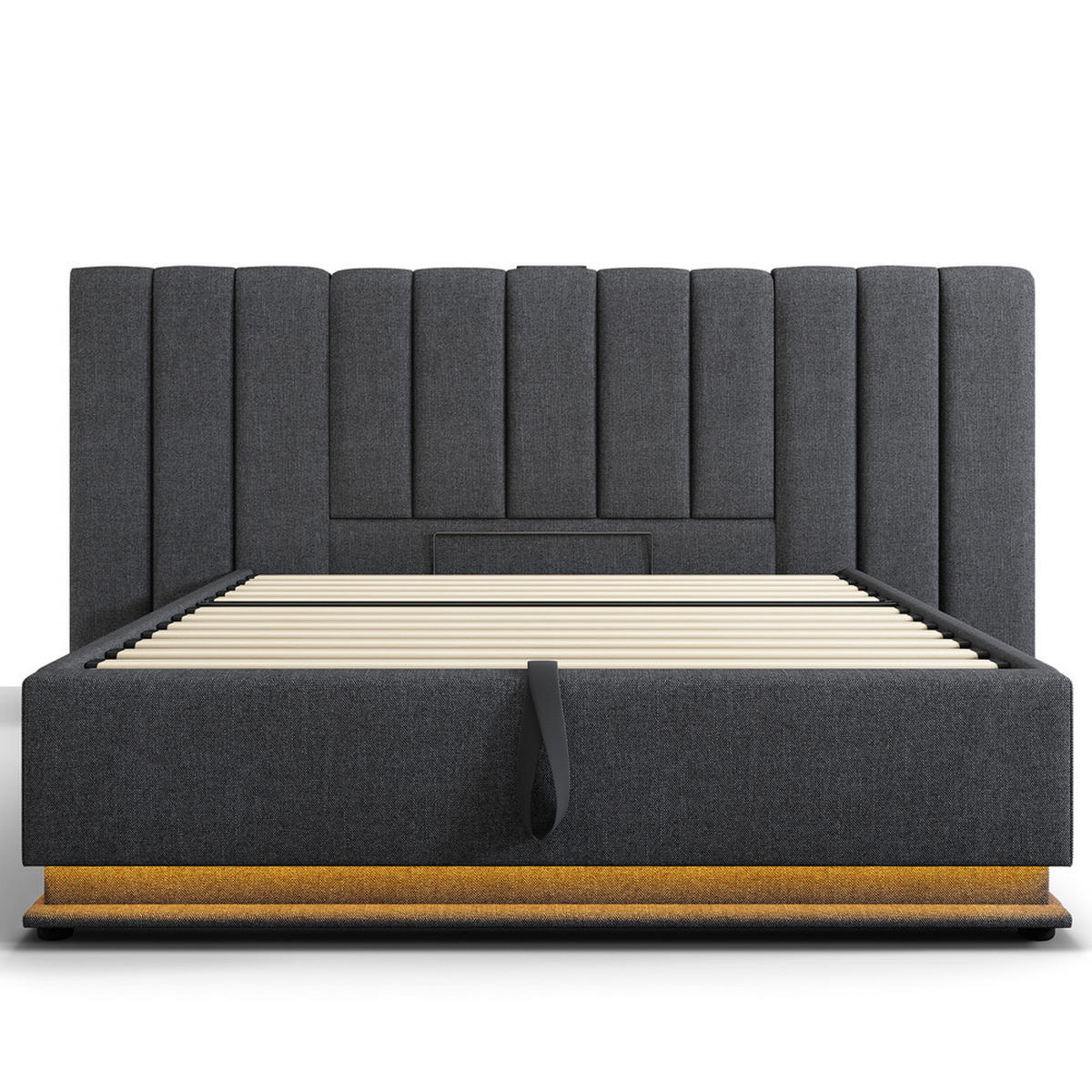 POLSTERBETT 160x200cm Doppelbett mit App LED & USB-C Stauraum Grau - Grau, Holz - FLIEKS