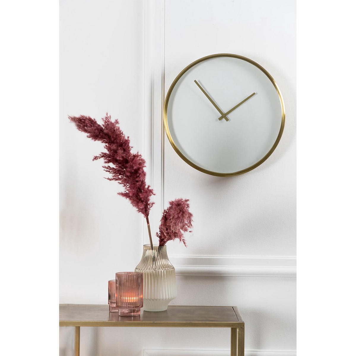 WANDUHR SEPONI Ø41, Weiß-Bronze - Weiß, Metall (41/41/5cm) - Light & Living