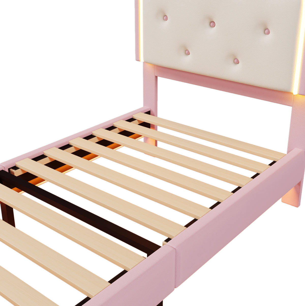 POLSTERBETT 90/200 cm Rosa aus PU mit Lattenrost und LED-Beleuchtung - Rosa, Kunststoff (90/200cm) - OKMYHOME